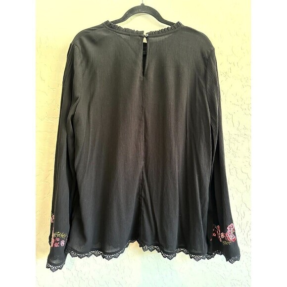 Time and Tru Embroidered Boho Top Women's Size XL Black Bell Long Sleeve - Picture 14 of 16